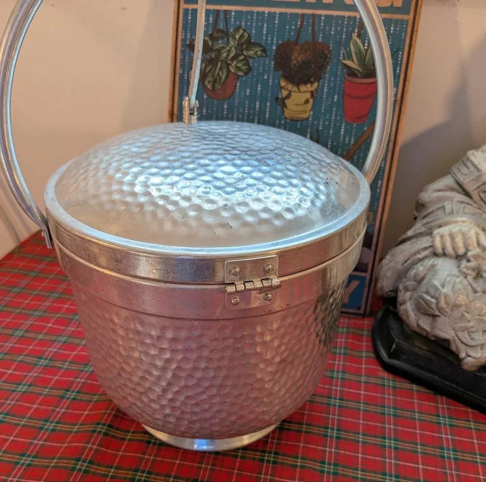 MCM Italian Silver Hammered Aluminum Ice Bucket 1950's